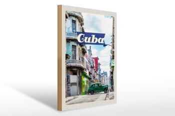 Panneau en bois voyage 30x40cm Cuba Caraïbes peinture vacances 1
