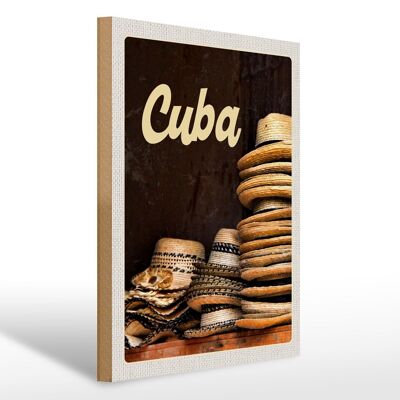 Cartel de madera viaje 30x40cm Cuba Caribe sombrero venta