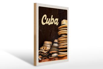 Panneau en bois voyage 30x40cm Cuba Caraïbes vente de chapeau 1