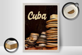 Panneau en bois voyage 30x40cm Cuba Caraïbes vente de chapeau 2