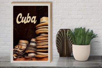 Panneau en bois voyage 30x40cm Cuba Caraïbes vente de chapeau 3