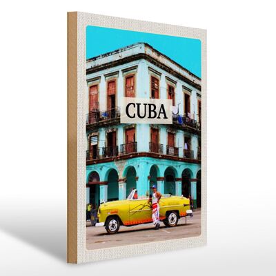 Cartel de madera viaje 30x40cm Cuba Caribe casa de coches antiguos