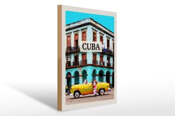Panneau en bois voyage 30x40cm Cuba Caraïbes maison voiture vintage 1