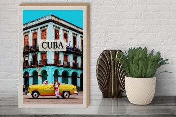 Panneau en bois voyage 30x40cm Cuba Caraïbes maison voiture vintage 3