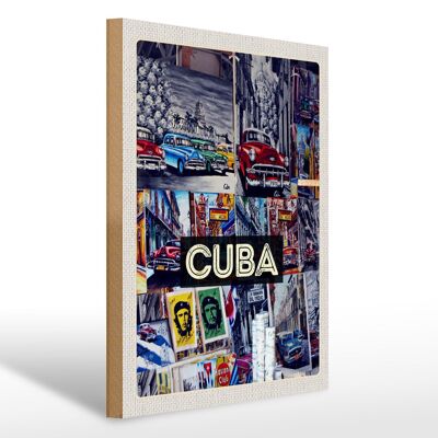 Cartel de madera viaje 30x40cm Cuba Caribe pintura ciudad libertad