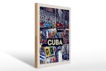 Panneau en bois voyage 30x40cm Cuba Caraïbes liberté ville peinture 1