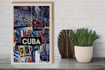 Panneau en bois voyage 30x40cm Cuba Caraïbes liberté ville peinture 3