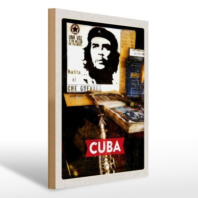 Cartel de madera viaje 30x40cm Cuba Caribe Che Guevara Democracia