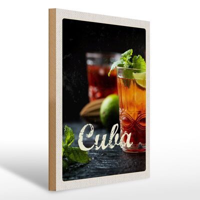 Targa in legno da viaggio 30x40 cm Cuba Caribbean Cocktail Lime Mint