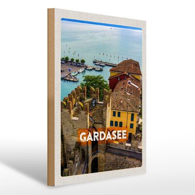 Cartel de madera viaje 30x40cm Lago de Garda Italia barcos vista al lago