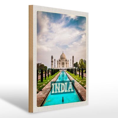 Cartel de madera viaje 30x40cm India Taj Mahal Agra Garden