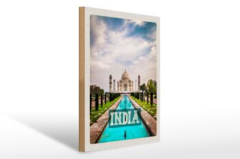 Panneau en bois voyage 30x40cm Inde Taj Mahal Agra Garden 1