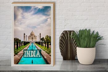 Panneau en bois voyage 30x40cm Inde Taj Mahal Agra Garden 3