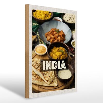 Cartel de madera viaje 30x40cm India comida curry pollo arroz