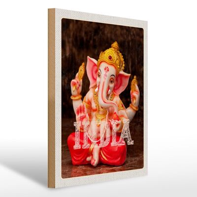 Holzschild Reise 30x40cm Indien Skulptur Ganesha Hindu