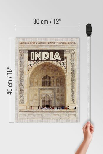 Panneau en bois voyage 30x40cm Inde Taj Mahal entrée personnes 4