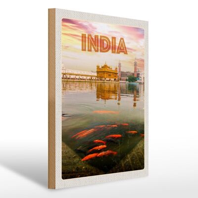 Cartello in legno da viaggio 30x40 cm India Tempio Amritsar Holy Lake