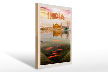 Panneau en bois voyage 30x40cm Inde Temple Amritsar Holy Lake 1