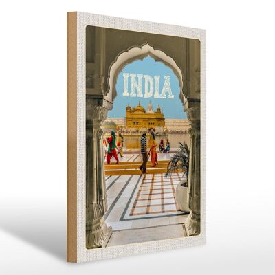 Cartel de madera viaje 30x40cm India Templo Dorado Amritsar