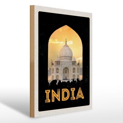 Cartello in legno da viaggio 30x40 cm Immagine panoramica del Taj Mahal dell'India