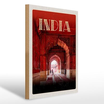 Holzschild Reise 30x40cm Indien Tempel von innen rot