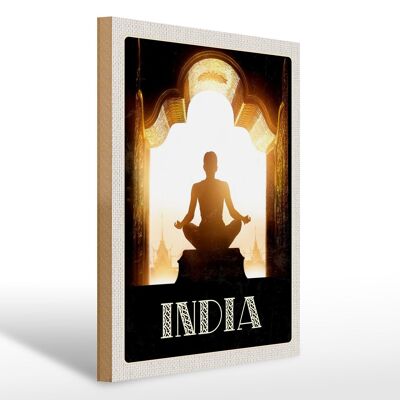 Cartello in legno da viaggio 30x40 cm India meditazione al sole