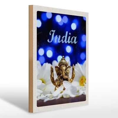 Holzschild Reise 30x40cm Indien Skulptur Elefant Ganesha Hindu