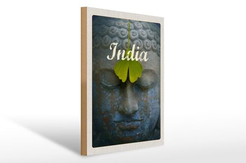 Holzschild Reise 30x40cm Indien Buddha Kopf Blatt Gemälde