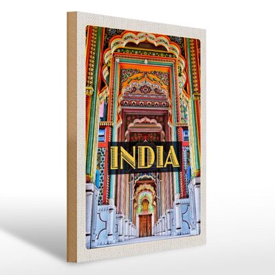 Cartel de madera viaje 30x40cm India templo colorido - entrada