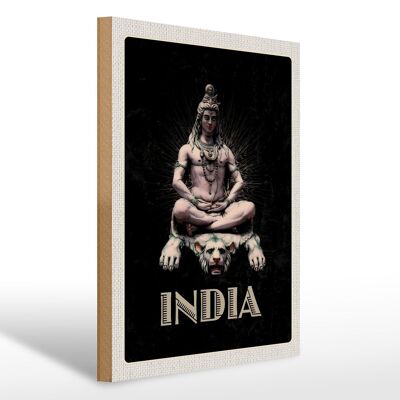 Cartel de madera Viaje 30x40cm India Dios Budismo León Meditando
