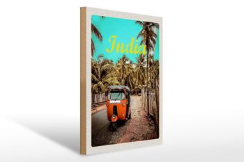 Panneau en bois voyage 30x40cm India Street Tuk Tuk Taxi Asia 1