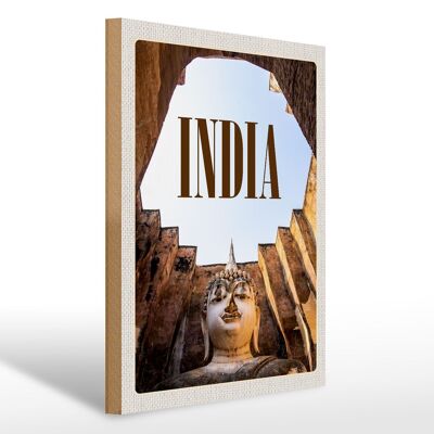 Wooden sign travel 30x40cm India sights sculpture