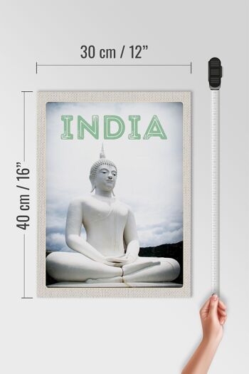 Panneau en bois voyage 30x40cm Inde sculpture Bouddha blanc 4