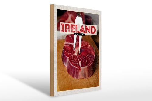 Holzschild Reise 30x40cm Irland Essen rotes Steak Fleisch