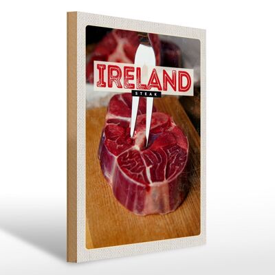 Cartel de madera viaje 30x40cm Irlanda comida filete rojo carne