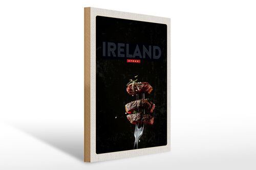 Holzschild Reise 30x40cm Irland Fleisch Steak Gabel