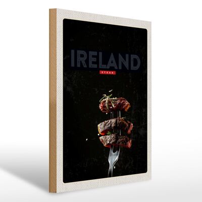 Holzschild Reise 30x40cm Irland Fleisch Steak Gabel