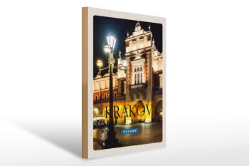 Panneau en bois voyage 30x40cm Cracovie Pologne ville la nuit lanterne 1