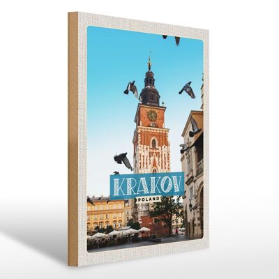 Cartello in legno da viaggio 30x40 cm Cracovia Polonia dipinto gigante Europa