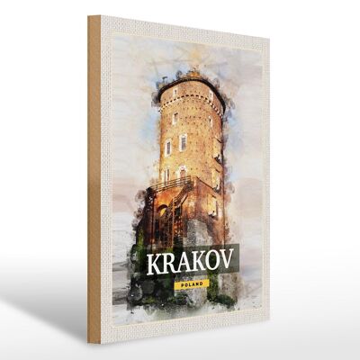 Cartello in legno da viaggio 30x40 cm destinazione del viaggio pittura torre di Cracovia