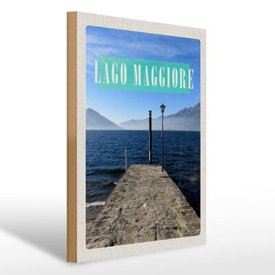 Cartel de madera viaje 30x40cm Lago Maggiore isla mar montañas