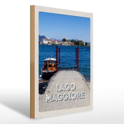 Cartel de madera viaje 30x40cm Lago Maggiore isla de lujo mar