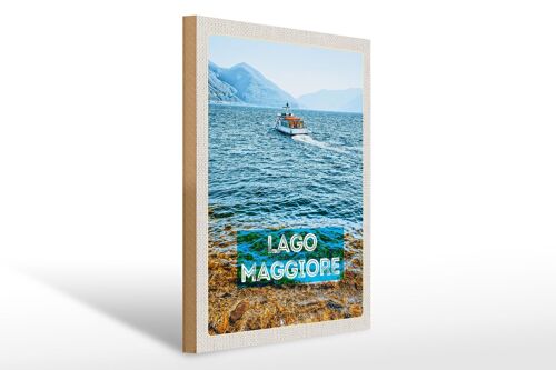 Holzschild Reise 30x40cm Lago Maggiore Italien Insel Boot Meer