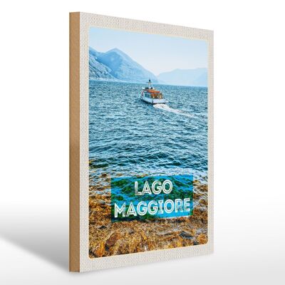 Holzschild Reise 30x40cm Lago Maggiore Italien Insel Boot Meer