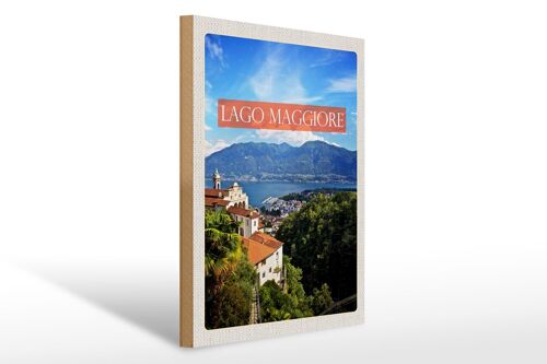 Holzschild Reise 30x40cm Lago Maggiore Gebirge Natur Meer