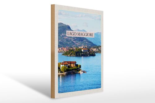 Holzschild Reise 30x40cm Lago Maggiore Aussicht auf Insel Meer