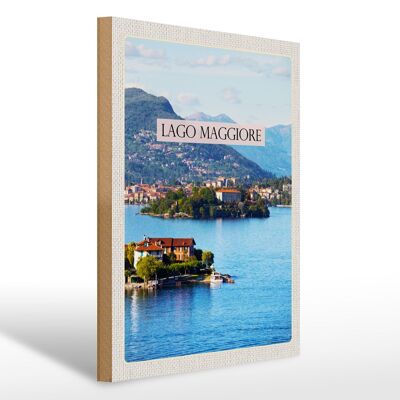 Cartello da viaggio in legno 30x40cm Lago Maggiore vista mare isola
