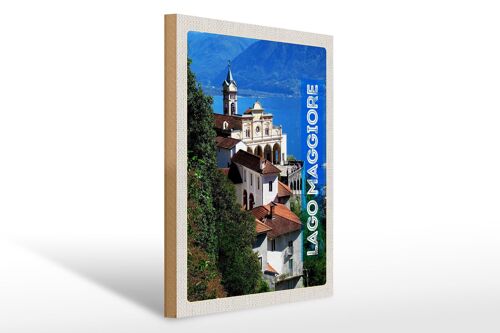 Holzschild Reise 30x40cm Lago Maggiore Aussicht auf Meer Stadt