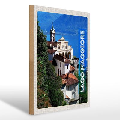 Cartel de madera viaje 30x40cm Vista al lago Maggiore ciudad del mar