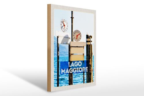 Holzschild Reise 30x40cm Lago Maggiore Uhr Zeit Meer Gebirge